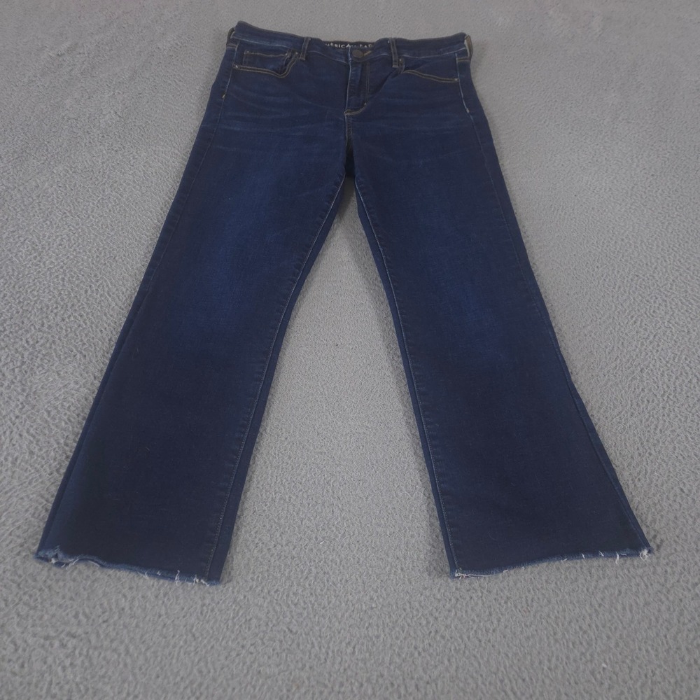 American Eagle Jeans Womens 12‎ Long Dark Wash Hi-Rise Crop Flare Super Stretch